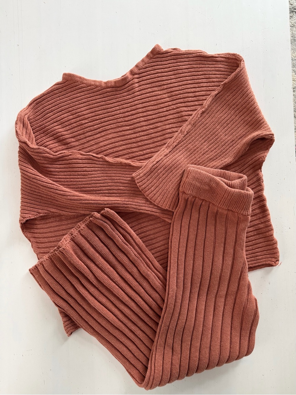 Free People Beach Knit Set Rust Orange Ribbed Size M Matching Set - Picture 4 of 11